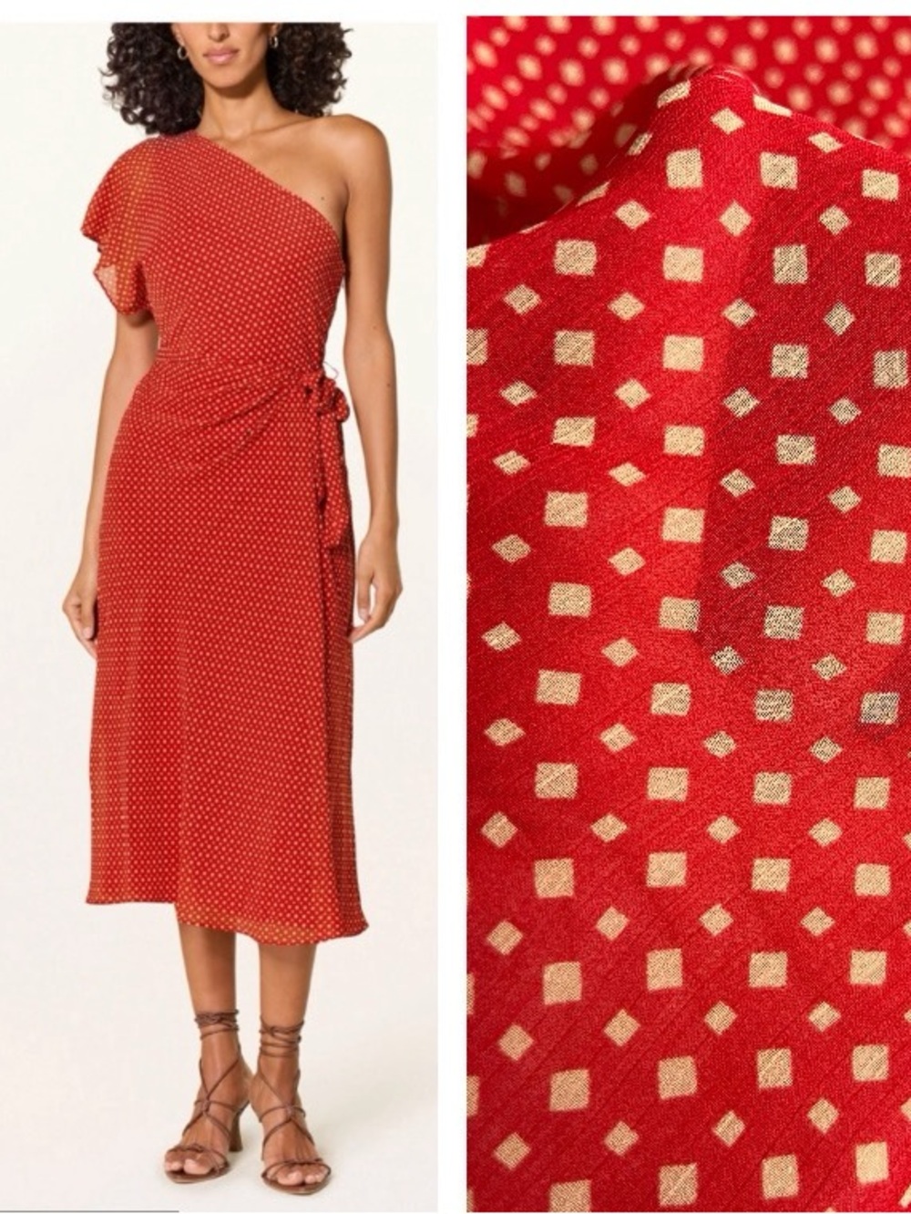 Ralph Lauren Salara Crinkle Georgette One Shoulder Neck Side Twist A-Line Midi